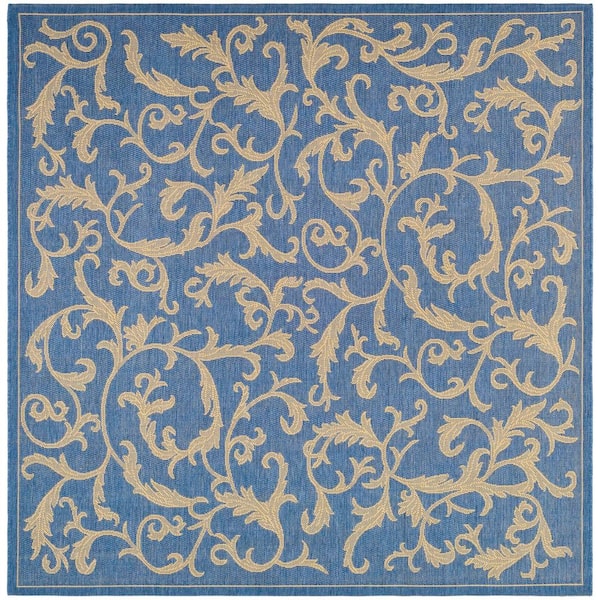 SAFAVIEH Courtyard Blue/Natural 8 ft. x 8 ft. Square Border Indoor/Outdoor Patio  Area Rug