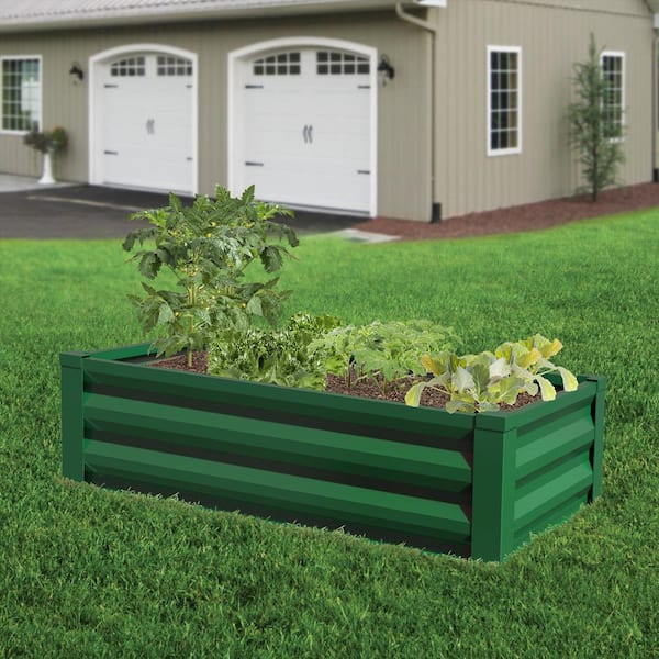 24 in. W x 48 in. L x 10 in. H Forest Green Pre-Galvanized Powder-Coated Steel Raised Garden Bed Planter