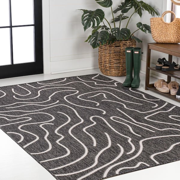 Nolan Modern Coastal Organic Shapes Black/Cream 8 ft. x 10 ft. Indoor/Outdoor Area Rug