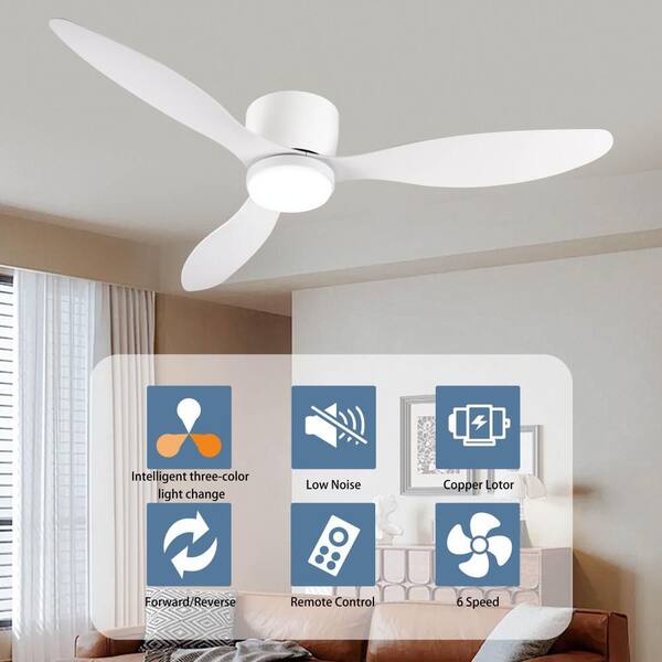 ふふ FEKZO 52 in. Smart Indoor White Flush Mount Standard Ceiling Fan