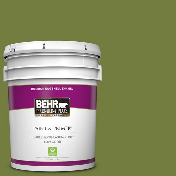 BEHR PREMIUM PLUS 5 gal. Home Decorators Collection #HDC-SM16-11 Hot Dog Relish Eggshell Enamel Low Odor Interior Paint & Primer