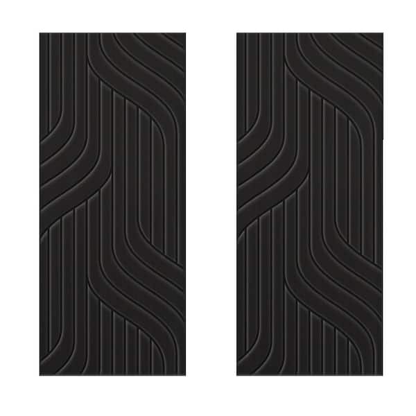 60 in. x 80 in. Hollow Core Black Painted Composite MDF Interior Double Closet Sliding Doors