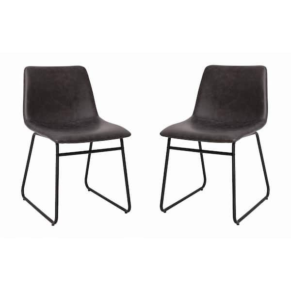 Gray Faux Leather/Black Frame Leather/Faux Leather Dining Chair (2-Pack)