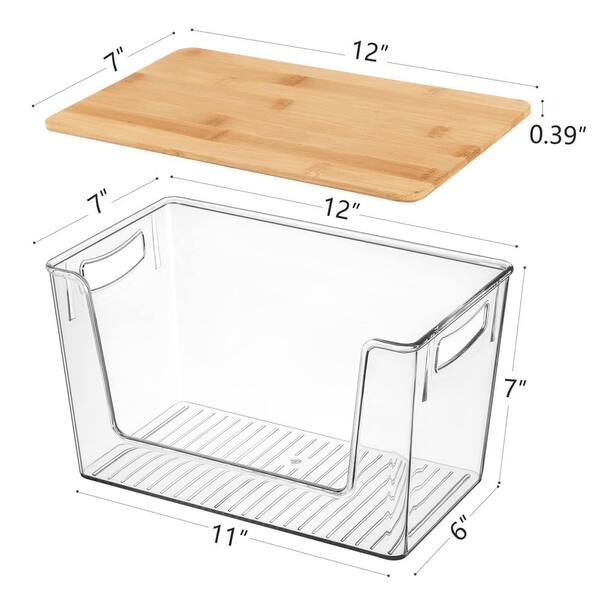 Afoxsos Natural Bamboo 12 in. x 7 in. Plastic Stackable Storage