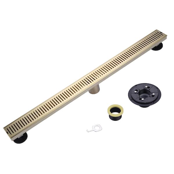 32 in. Linear Shower Drain Stainless Steel with Removable Cover Grate for Bathroom, Brushed Gold
