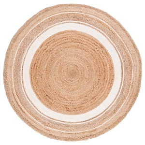Natural Fiber Beige/Ivory 5 ft. x 5 ft. Woven Striped Round Area Rug