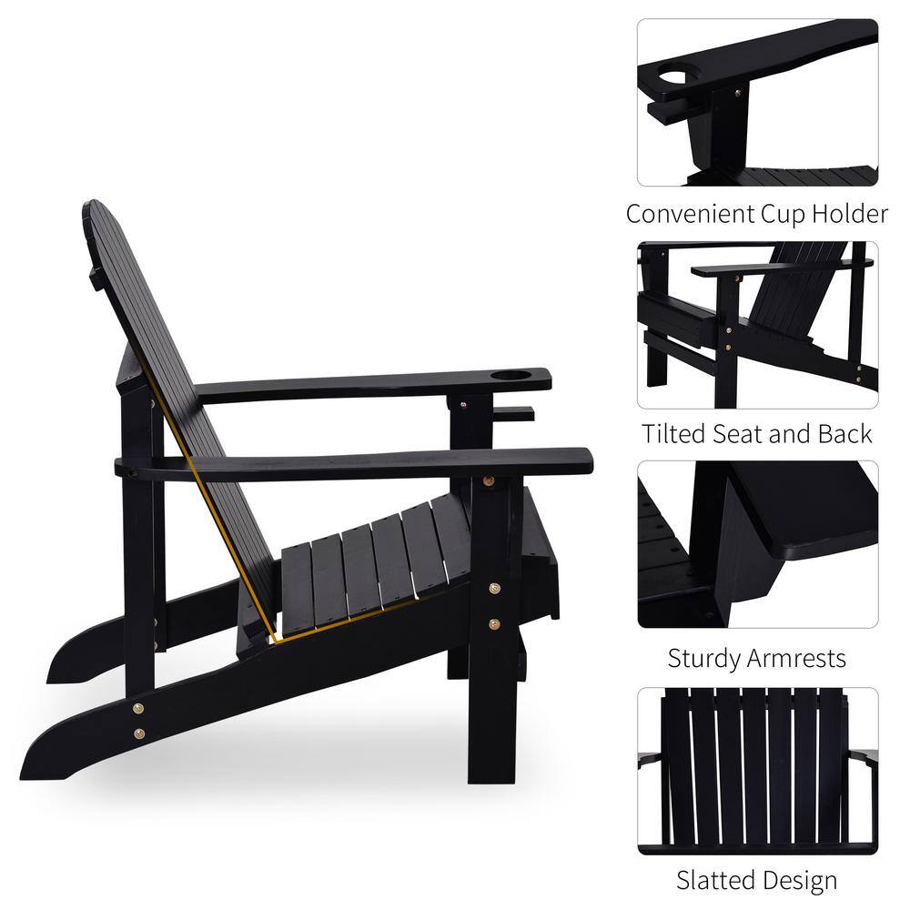 Black Fir Wood Adirondack Chair with Cupholder