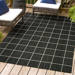 Grid Modern Black/Cream 3 ft. x 5 ft. Squares Indoor/Outdoor Area Rug