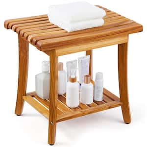 Teak Shower Bench Non-electric Bidet Seat for adult square shape Toilet with Storage Shelf Non-Slip Foot Pads in yellow