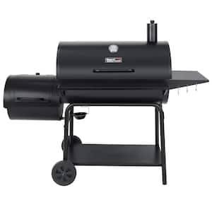 Charcoal Barrel Grill with Offset Smoker in Black