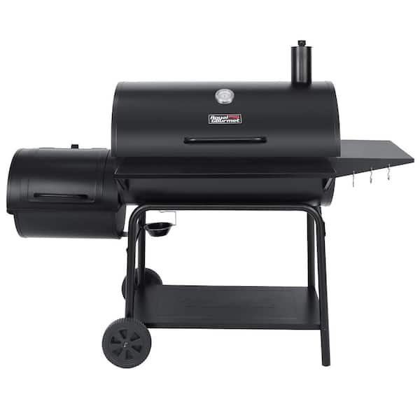 Royal Gourmet Charcoal Barrel Grill with Offset Smoker in Black