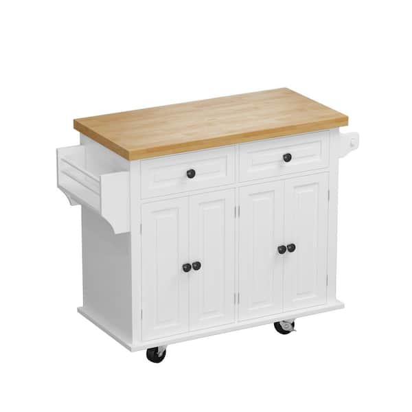 Whatseaso 43.31 in. Kitchen Island with Two Storage Cabinets and Two Locking Wheels in White