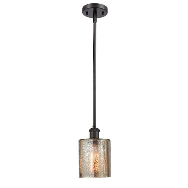 Cobbleskill 1-Light Oil Rubbed Bronze Drum Pendant Light with Mercury Glass Shade