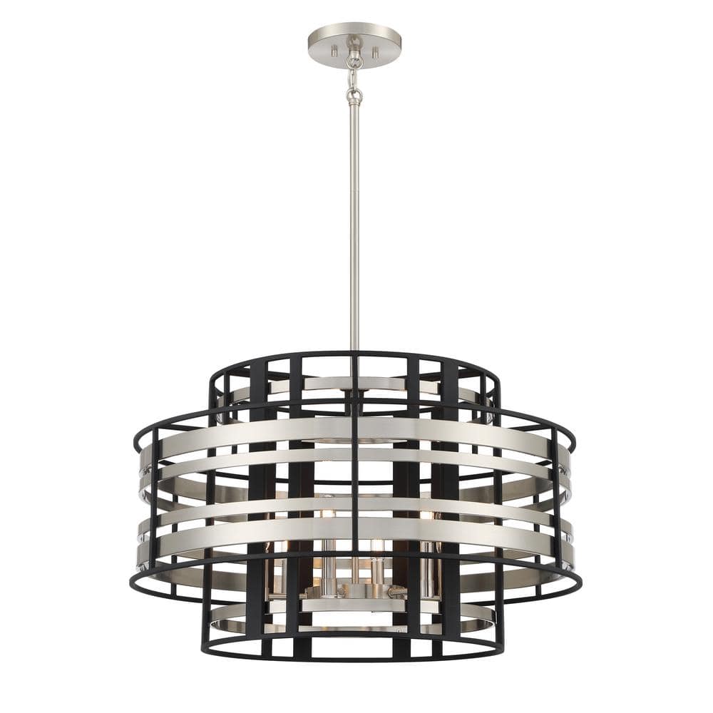 Presten 6-Light Brushed Nickel and Sand Black Drum Pendant Light price history on PriceWatchPro