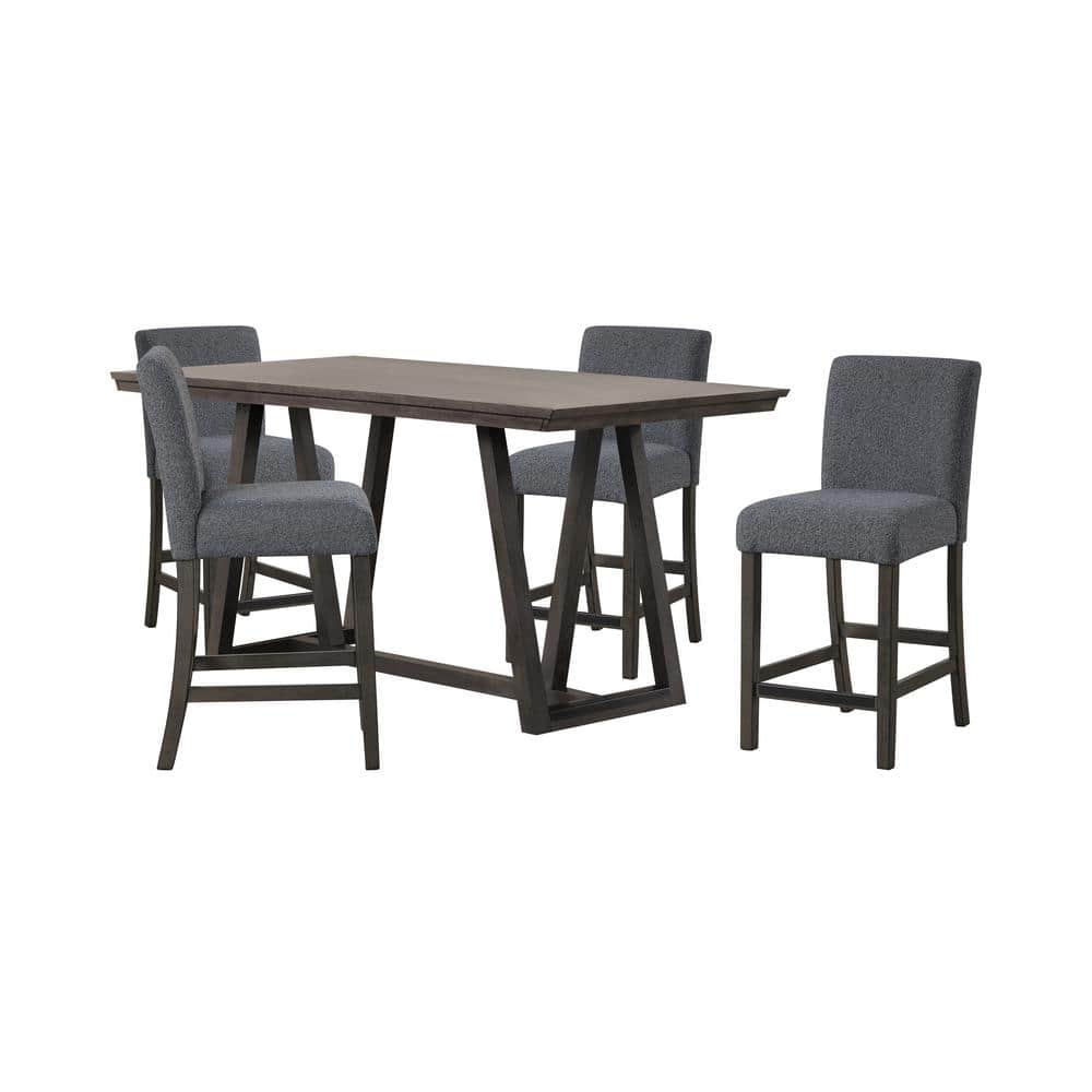 Gray Upholstered 5-Piece Counter Height Dining Set with Wood Table