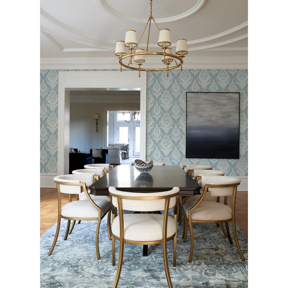 Arlie Light Blue Botanical Damask Non-Woven Wallpaper Roll