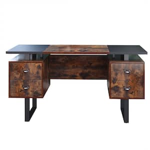 Rhett 59.02 in. Rectangle Vintage Brown Wood 4-Drawers Computer Desk
