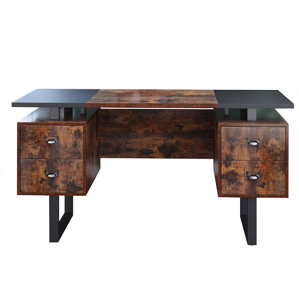 Utopia 4niture Rhett 59.02 in. Rectangle Vintage Brown Wood 4-Drawers Computer Desk