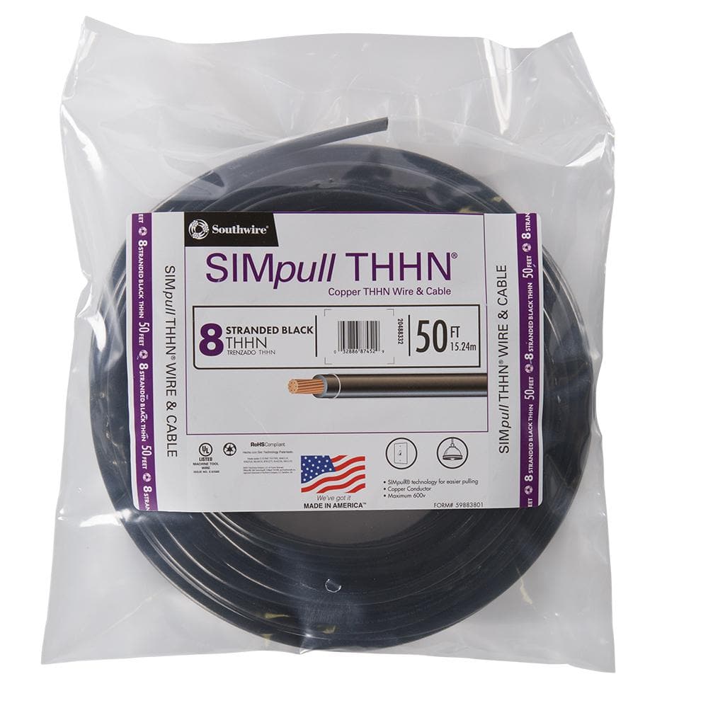 8 AWG GAUGE THHN WIRE STRANDED BLACK 50 75 100 125 150 FT THWN 600V COPPER CABLE 