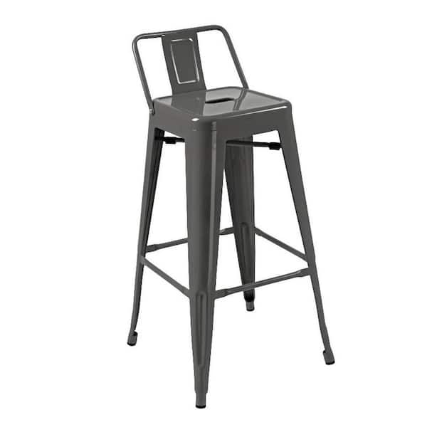Benjara 31 in. Gray Low Back Metal Bar Stool with Metal Seat