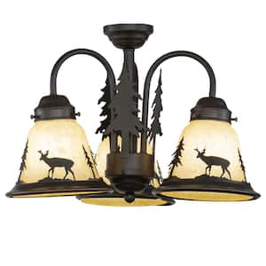 Bryce 3-Light LED Burnished Bronze Rustic Deer Mini Chandelier or Ceiling Fan Light Kit with Shades