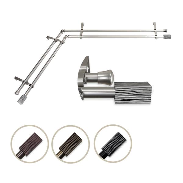 Rod Desyne 13/16" Dia Adjustable 120" to 170" Double Corner Window Curtain Rod in Satin Nickel with Alder Finials