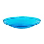 14 in. Dia Teal Blue Reflective Crackle Glass Birdbath Bowl