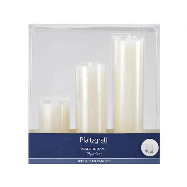 Pfaltzgraff Set of 3 2 in. x 4 in. 6 in. 8 in. LED Wax Pillars, White