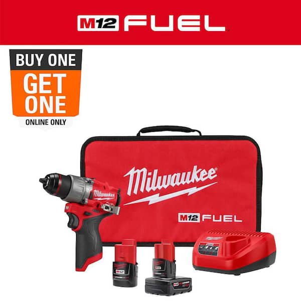 Milwaukee M12 FUEL 12V Lithium-Ion Brushless Cordless 1/2 in. Hammer Drill Kit with 4.0 Ah and 2.0 Ah Battery and Soft Case