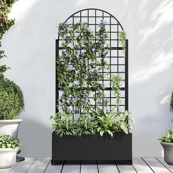 Dovelina 71 in. H Metal Black Arch Pots and Planter Raised Bed Box with Trellis for Vine Climbing Plants and Vegetable Flower