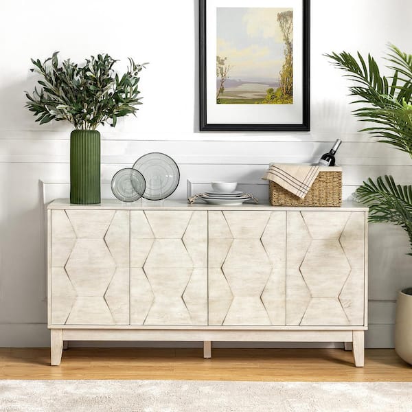 JAYDEN CREATION Kamis White 60 in. W Sideboard with Solid Wood Legs