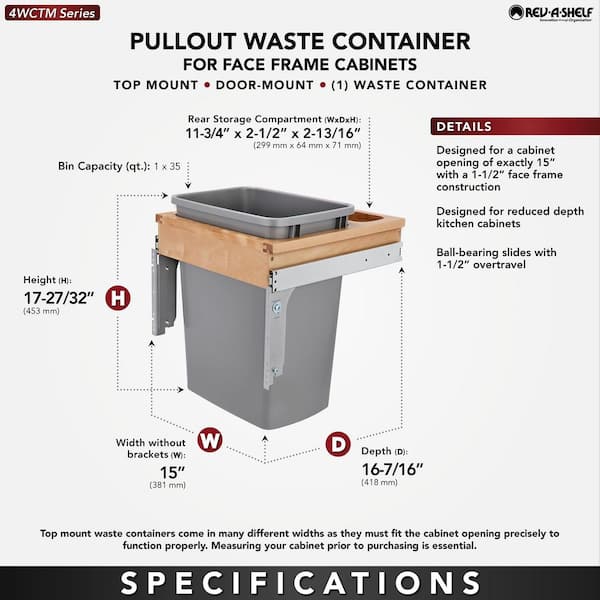 Silver Pull Out Top Mount Trash Can 35 Quart