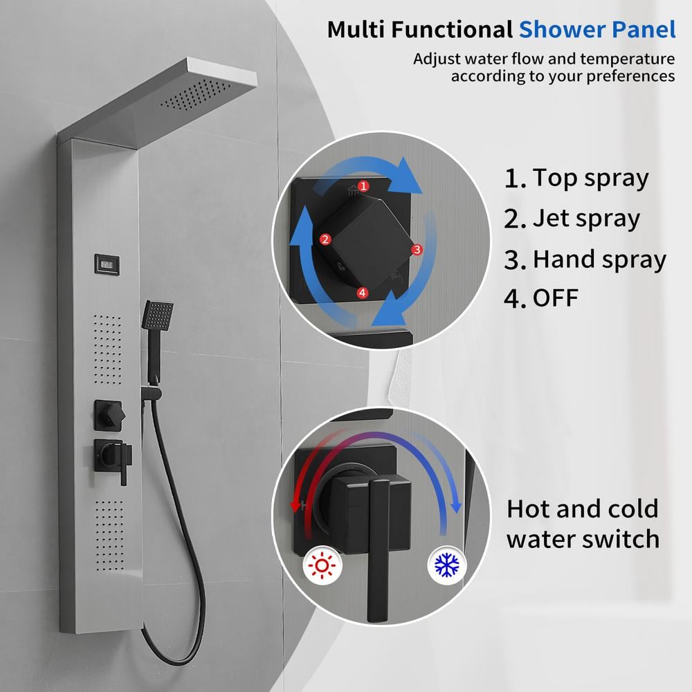 Black Nickel 2-Jet Rainfall Shower Panel System with Handheld Wand