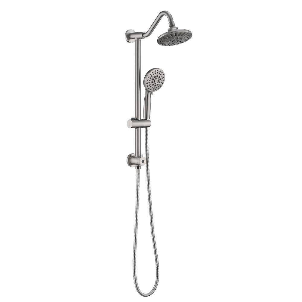 5-Spray Round High Pressure Rain Shower Head with Handheld Shower Head in Brushed Nickel