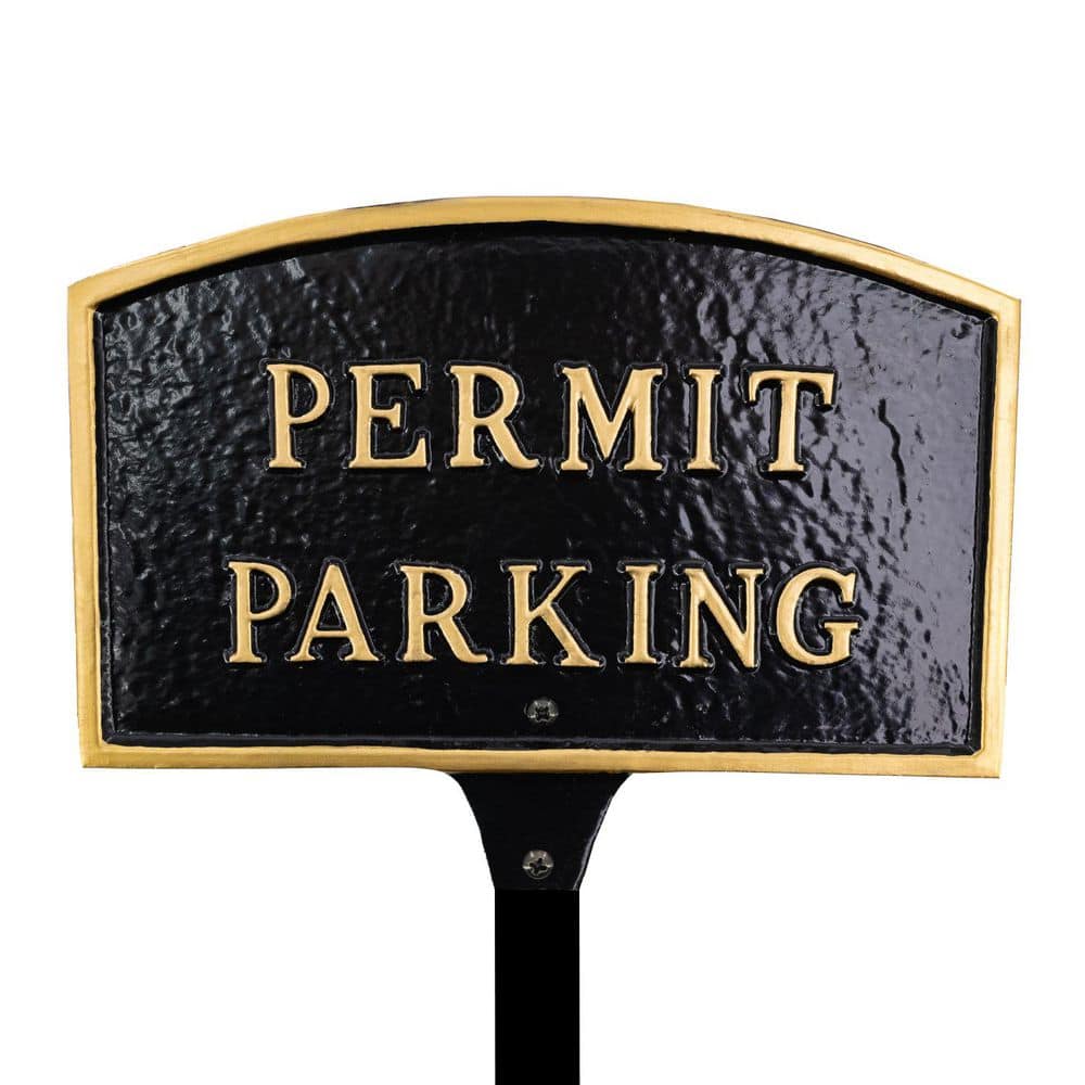 "5.5"" x 9"" Small Arch Permit Parking Statement Plaque Sign with Lawn Stake - Black/Gold" product image for price tracking