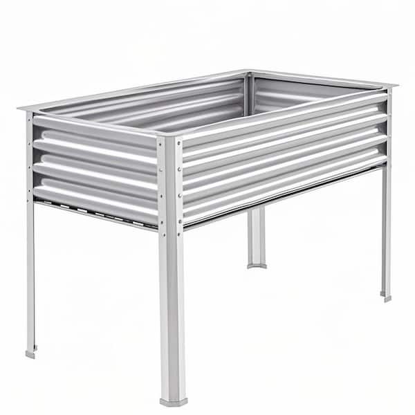 OGETFUUR Galvanized Raised Garden Bed with Legs, Large Metal Elevated Raised Planter Box with Drainage Holes for Backyard, Silver