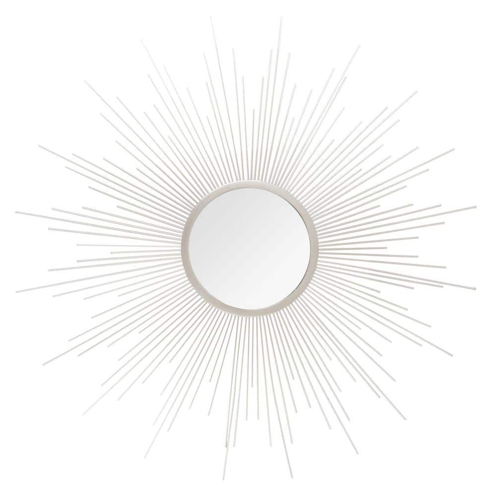 Contemporary Cream Wood Sunburst Round Mirror 36"