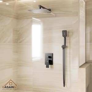 3-Spray Pattern 10 in. Wall Mount Shower System Shower Head and Functional Handheld, Matte Black (Valve Included)