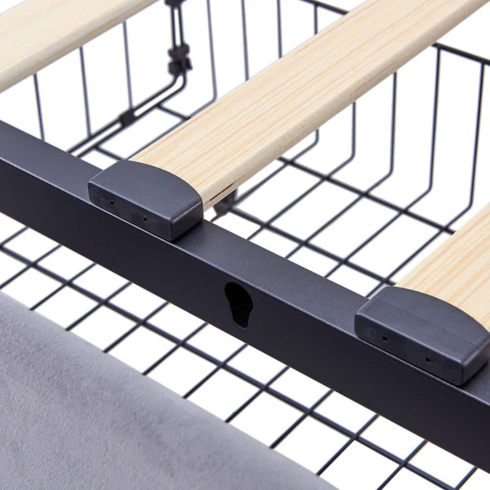 Platform Bed Frame Black Metal Frame King Size Platform Bed with 4 Storage Drawers, Upholstered bed with Headboard - thumbnail 6