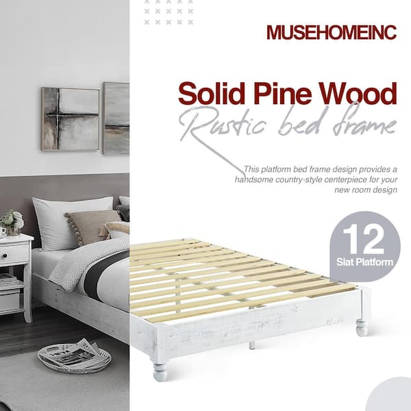 MUSEHOMEINC White King Platform Bed Solid Pine Frame