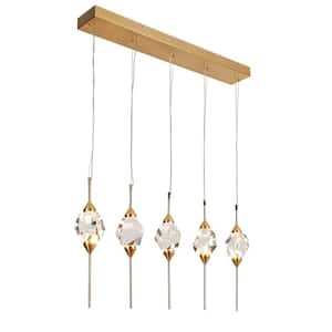 Lucivagus 5-Light Dimmable Integrated LED Plating Brass Crystal Chandelier for Kitchen Island