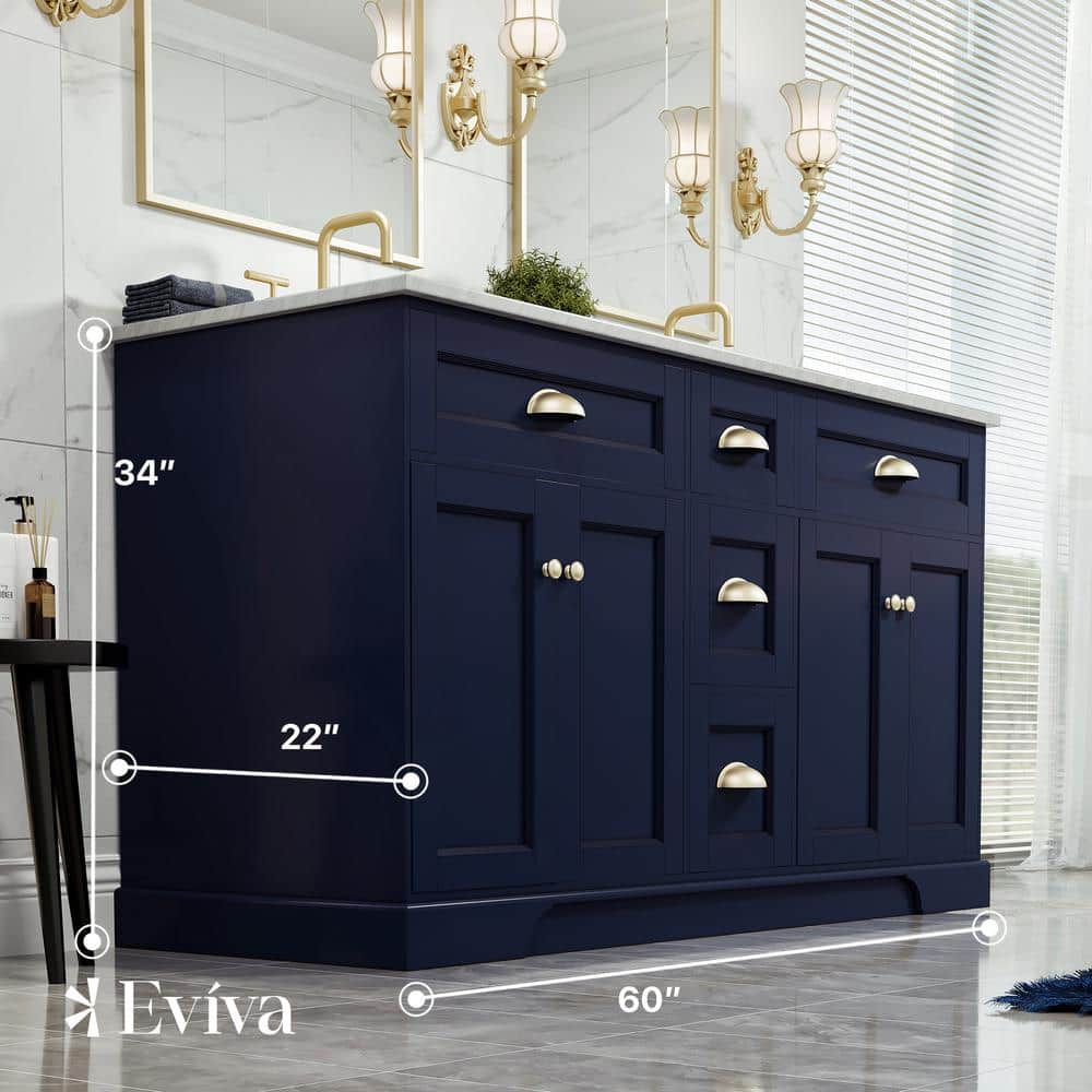 Epic Blue Solid Wood Double Sink Bathroom Vanity with Quartz Top