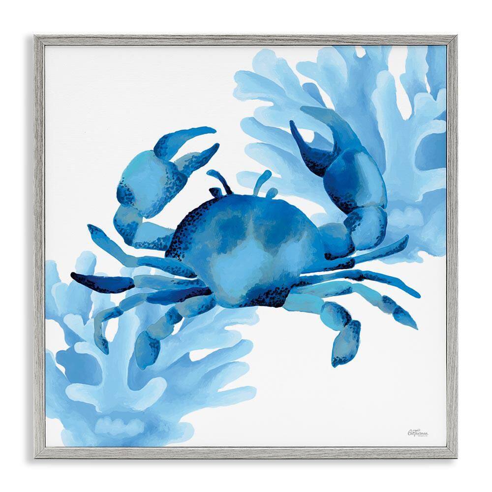 Blue Tone Crab and Coral by Cat Thurman Designs Gray Framed Animal Giclee Art Print 17 in. x 17 in. price history on PriceWatchPro