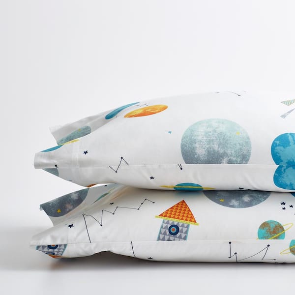 The Company Store Space Travel Multicolored Graphic 200-Thread Count Cotton Percale Standard Pillowcase (Set of 2)