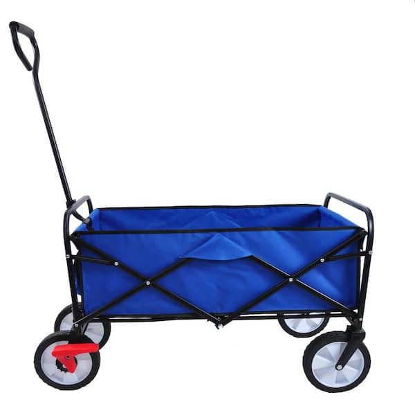 Boosicavelly 3.95 cu. ft. Blue Metal Folding Wagon Garden Cart Shopping Beach Cart