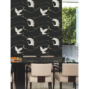 60.75 sq.ft. White Soaring Cranes Wallpaper