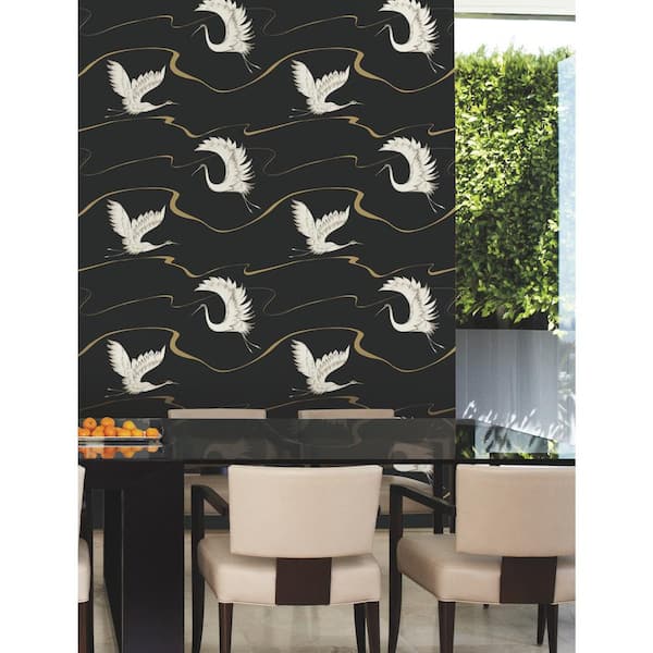 60.75 sq.ft. White Soaring Cranes Wallpaper