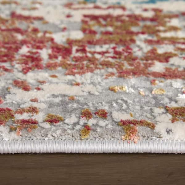 2 X 3 Gray, Blue, Red Abstract Area Rug