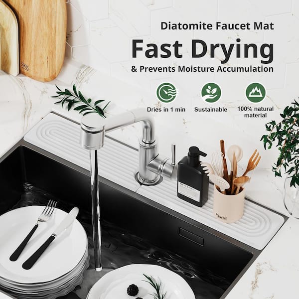 0.5 in. H x 23.6 in. W x 4 in. D White Quick Dry Sink Splash Guard, Sink Faucet Mat, Stone Sink Tray for Countertops