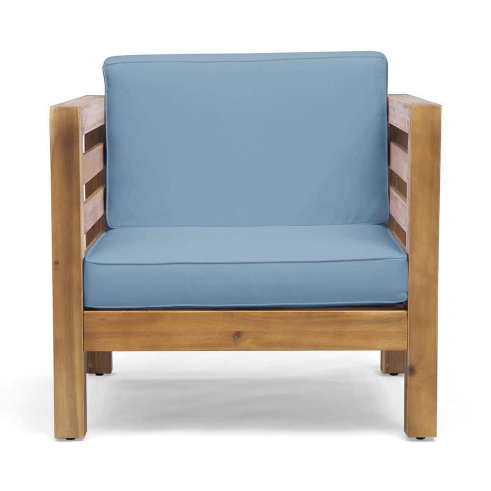 Blue Cushion Acacia Wood Outdoor Lounge Chair in Blue Set of 1 durable construction price history on PriceWatchPro